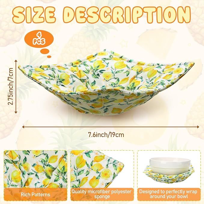 CHENGU 4 Pcs Fruit Cotton Microwave Bowl Cozy Holders for Hot Food Hot Pad Soup Bowl Potholder Heat Resistant Multipurpose Quilted Safe Holder for Kitchen Plate Supply Fruit Colors