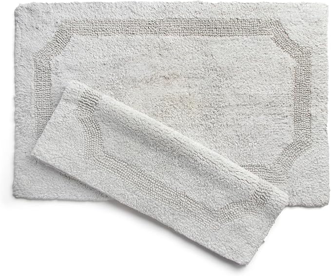 voyzz home Set of 2 Reversible Bath Rug 20x32 inch -17x24 inch | 100% Cotton Hand Tufted Soft & Absorbent Bath Mat|Washable Quick Dry Shaggy Shower Mat | Non-Slip Mordern Bathroom Decor | Grey…