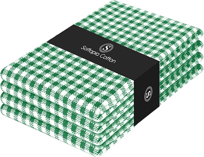 Mini Gingham Check Cloth Napkins Set of 4, 16"x16", 100% Cotton, Reusable & Washable, Durable, Absorbent Fabric for Dinner Parties, Wedding, Dining Napkin - Lemon Green