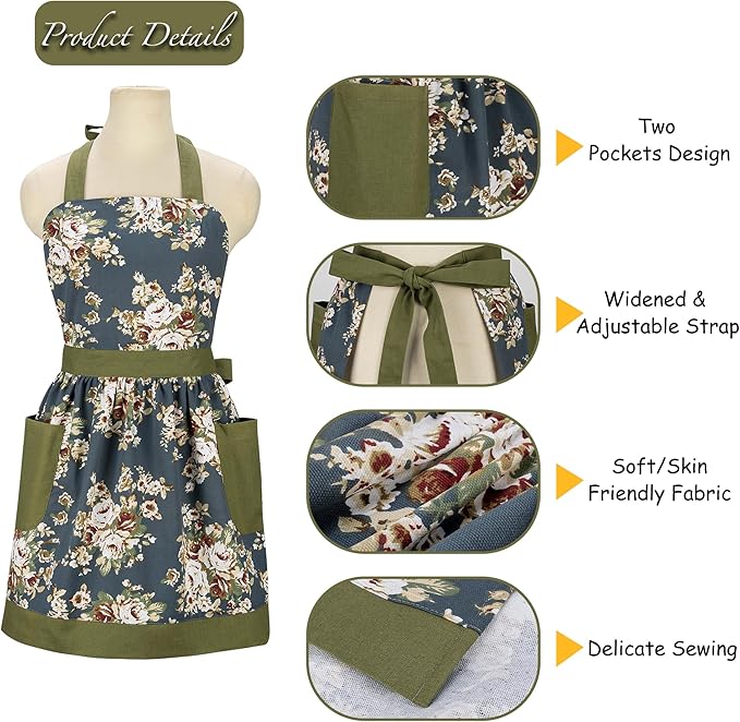 NEOVIVA Kitchen Aprons for Women with Pockets,Cooking Aprons for Women,Vintage Apron for Baking Gardening,Gifts for Mothers