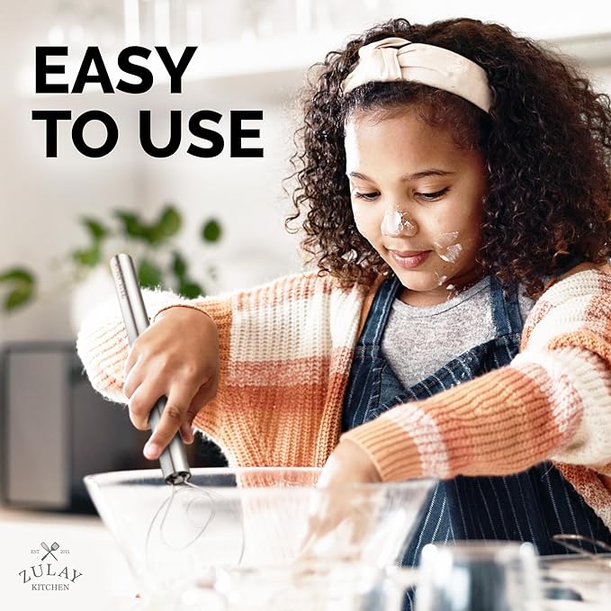 Zulay Kitchen 13-Inch Danish Dough Whisk - Stainless Steel Danish Whisk for Cooking with Dough Hook - Traditional Dutch Whisk - Bread Whisk for Sourdough, Pizza, Pastry, Cake Batter - Stainless Steel