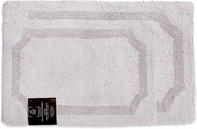 voyzz home Set of 2 Reversible Bath Rug 20x32 inch -17x24 inch | 100% Cotton Hand Tufted Soft & Absorbent Bath Mat|Washable Quick Dry Shaggy Shower Mat | Non-Slip Mordern Bathroom Decor | Grey…