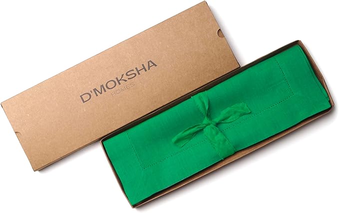 D'Moksha Homes Linen Placemats Set of 4 - Classic Hemstitch Kelly Green Placemats 14 x 19 Inch - 100% Pure Linen Table Mats for Mothers Day - Handcrafted and Machine Washable