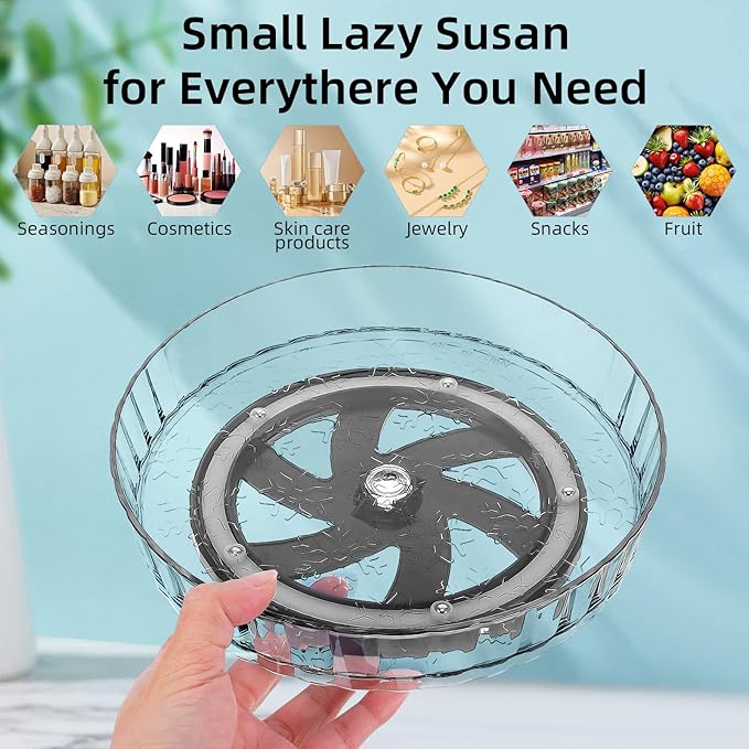 Small Acrylic Lazy Susan Organizer 8" Clear Turntable for Cabinet, Countertop, Bathroom 1 Tier Plastic Spinning Organizer, for Kitchen, Vanity, Pantry, Tabletop Storage organizador giratorio acrilico