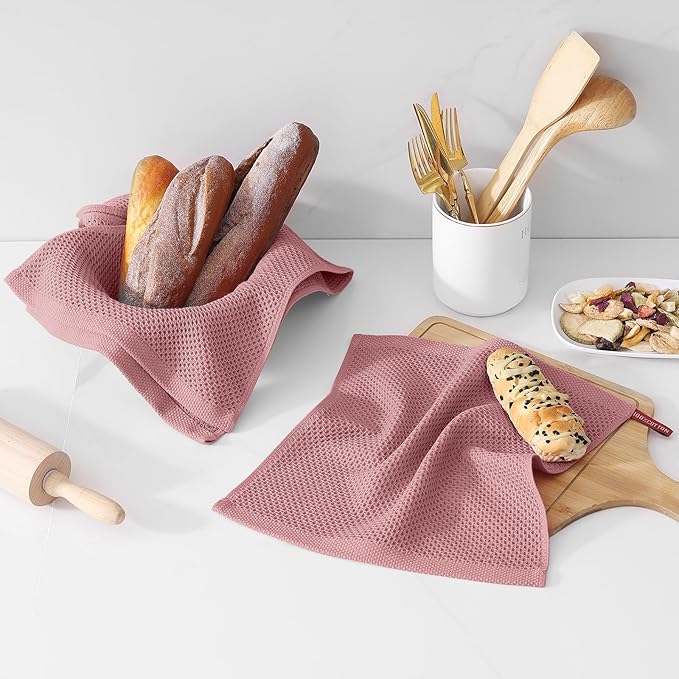 Kitinjoy 100% Cotton Kitchen Dish Cloths (12 X 12 Inches, Dried Roses), 6 Pack Waffle Weave Ultra Soft Absorbent Dish Towels for Drying Dishes Quick Drying Kitchen Towels Dish Rags