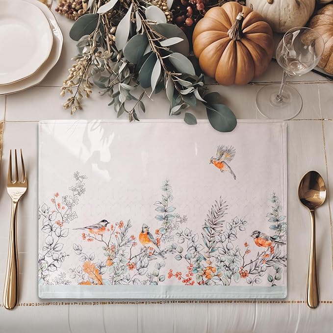 Maison d' Hermine Placemats Set of 4 100% Cotton Washable Cloth Place Mats, Reusable Table Mats for Thanksgiving Christmas Decorations Kitchen Dining Party Wedding (Whitish Shabby Chique, 13" x 19")
