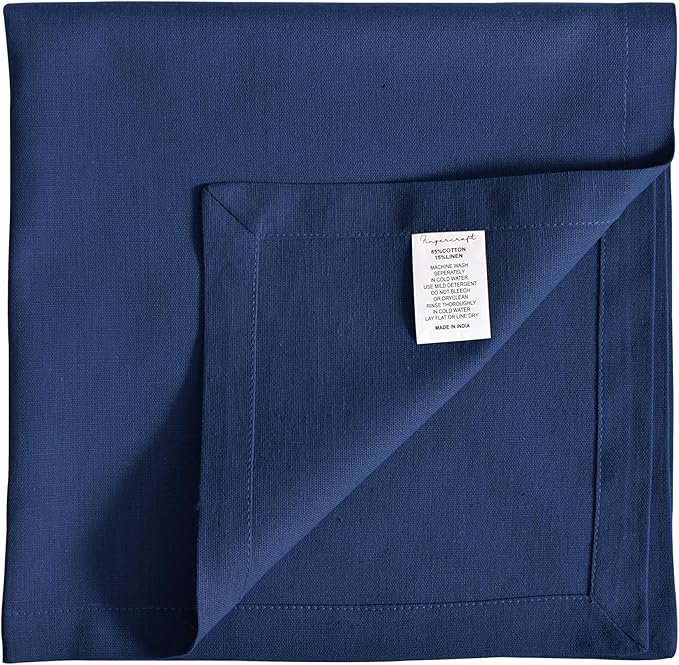 FINGERCRAFT Dinner Cloth Napkin Cotton Linen Blend 12 Pack Natural Premium Quality Mitred Corner for Every Day Use Pre Shrunk and Good Absorbency 18x18 in Easter Color Navy
