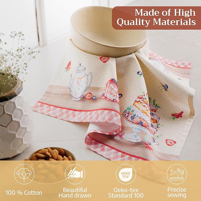Maison d' Hermine Cloth Napkins Set of 4 100% Cotton Everyday Reusable Square Napkins Cloth Washable Dinner Wedding Restaurant Gifts for Mothers Day Spring/Summer (Icing on the Cake, 18" x 18")