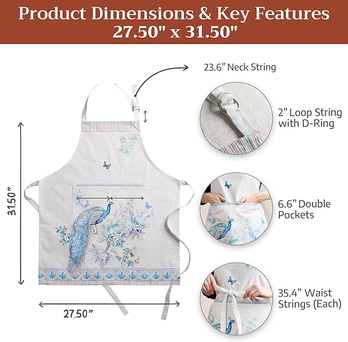 Maison d' Hermine 100% Cotton Apron for women with Pocket Kitchen Chef Apron for Men Cooking Mothers Day Gifts