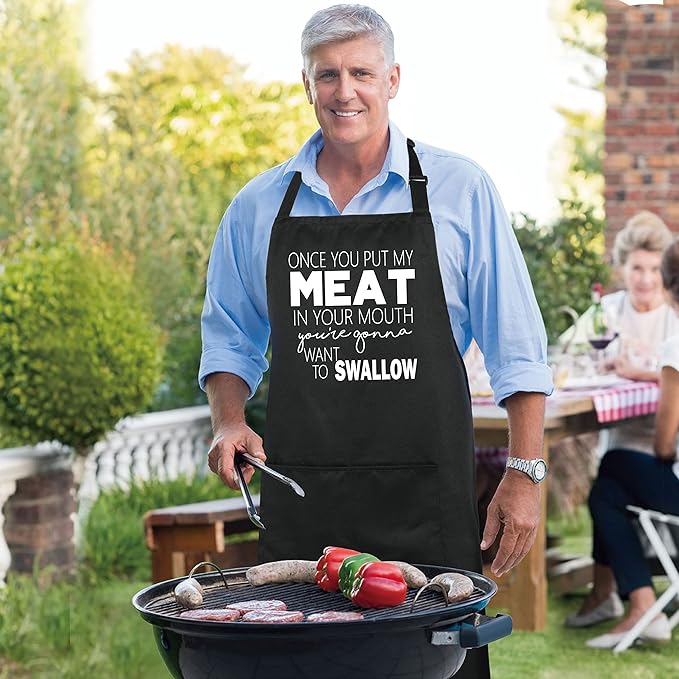 Xornis 100% Cotton Funny Apron with 2 Pockets for Men Women BBQ Grilling Adjustable Bib Black Aprons Gifts Cooking Kitchen
