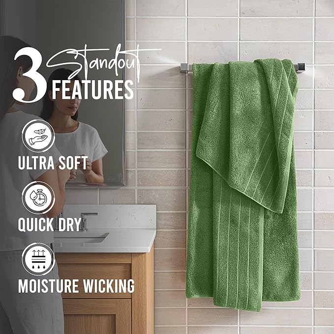 RIVERSIDE Pack of 4 Premium Extra Large Sage Green Bath Towels 30 x 60 Inches, 100% Cotton, Super Soft & Highly Absorbent, Larger & Lighter Weight, Quicker to Dry, Perfect for Bathroom