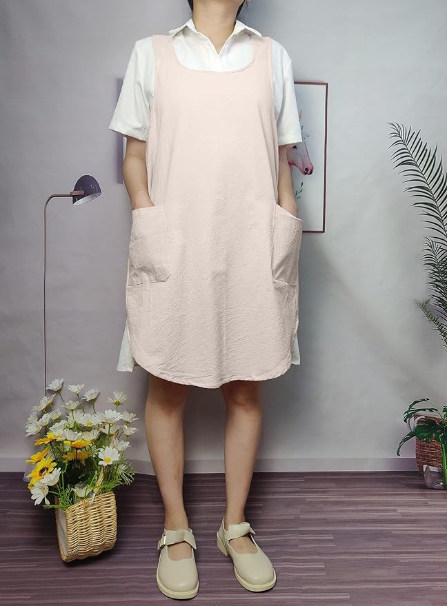Cotton Cross Back Aprons Solid Color Cooking Kitchen Garden Smock for Women Girls with Pockets