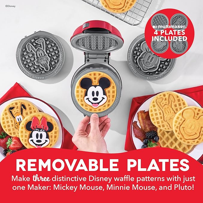 Disney | Dash MultiMaker® Mini Maker System - Electric Waffle Maker & Swappable Plates - 1 MultiMaker®, 4 Plates, Mickey Mouse & Friends Design, Aluminum