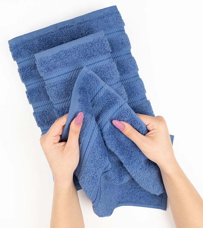 American Soft Linen Luxury Hand Towels for Bathroom, 600 GSM Heawy Weight 16x28 Size 100% Cotton Turkish 4 Piece Hand Face Towel Set, Electric Blue Hand Towels