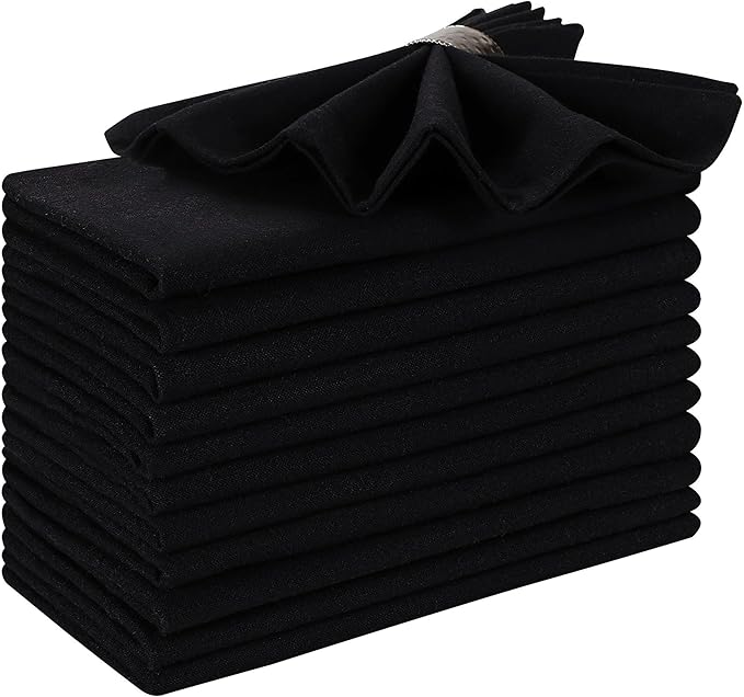 Ramanta Home Black Cotton Dinner Napkins Set of 12, 18x18 Inch 100% Cotton Cloth Napkins, Reusable Fabric Table Napkins for Everyday Dining, Parties, Weddings, Spring & Easter Table Décor Washable