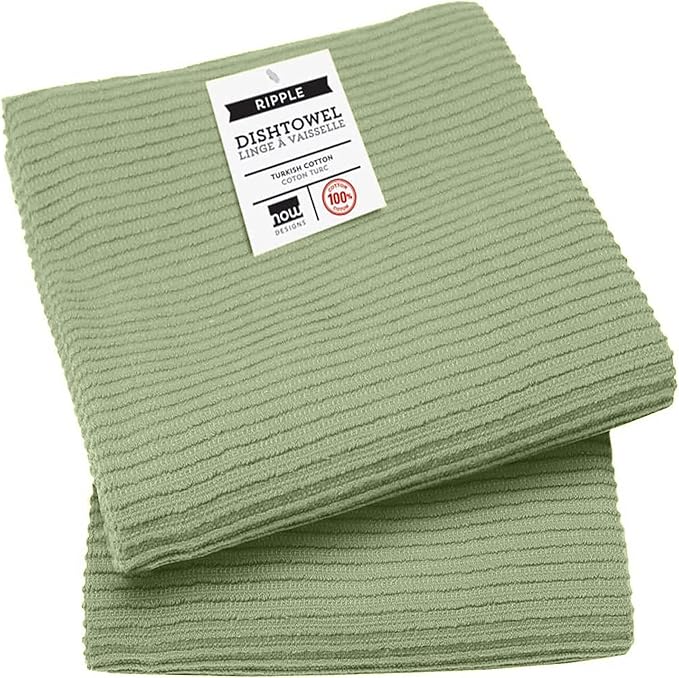 Now Designs Ripple Cotton Dish Towels Sage 18 x 28in, Set of 2