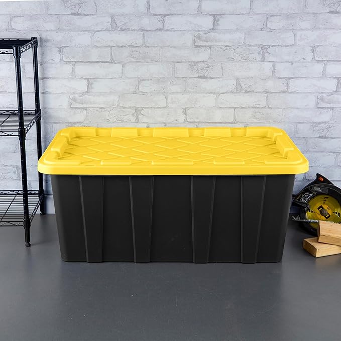 Sterilite 4-Pack Industrial Tote, Plastic Storage Container Bins with Lids, 38 Gallon - Heavy-Duty Organizing Containers for Closet, Bathroom, and Office