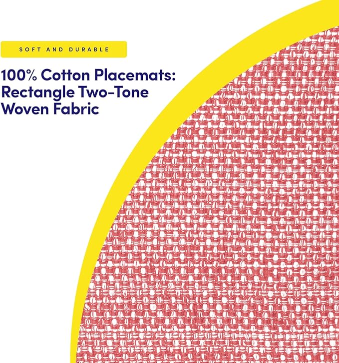 Sweet Home Collection 100% Cotton Placemats for Dining Room Rectangle Two Tone Woven Fabric 13" x 19" Soft Durable Table Mat Set, Set of 4, Pink