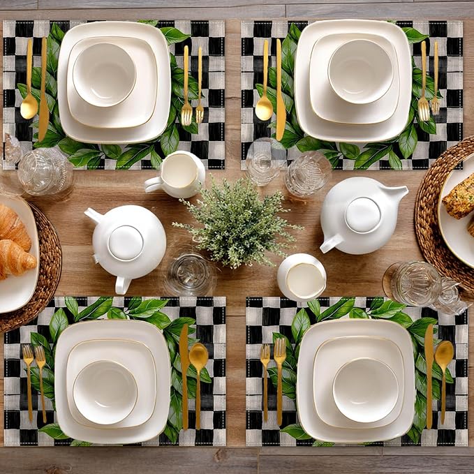 HOMETITUTE Placemats Set of 4 12x18 inch Spring Table Mats for Dining Table Sweet Home Linen Placemats Farmhouse Decorations Kitchen Decor Desk Mat for Outdoor Home Party Kitchen Seasonal Dining