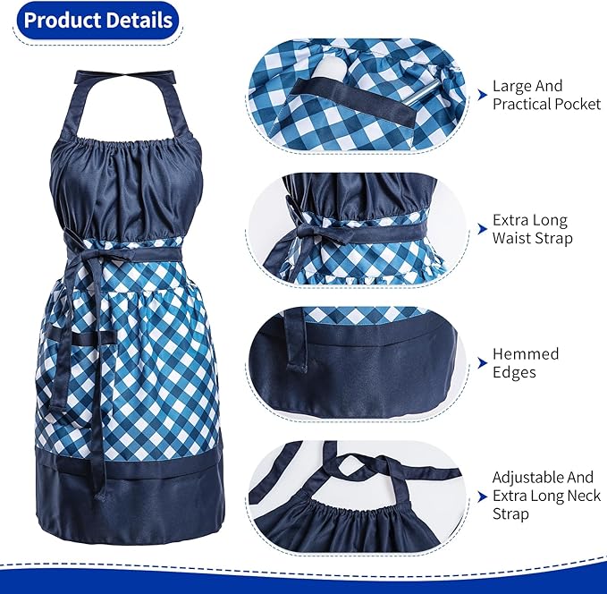 Lovely Flower Pattern Retro Aprons With Large Pockets for Women Girls Cooking Kitchen Bakery Mother's Gift