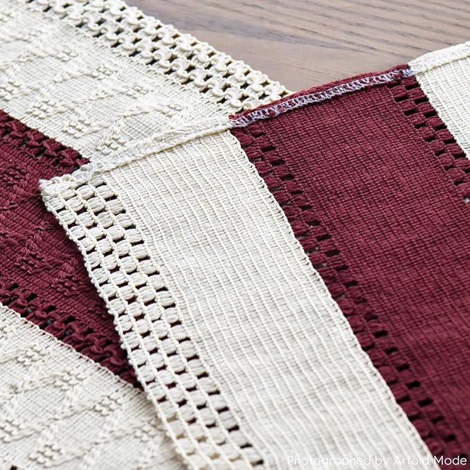 Artoid Mode Red Farmhouse Rustic Table Runner, Seasonal Christmas Holiday Hollow Kitchen Dining Table Decoration for Home Party Decor 12x72 Inch