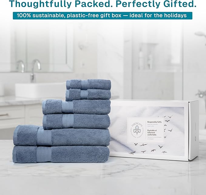 100% Organic Cotton Bath Towel Set | Bathroom Luxury Towel Set of 6 | GOTS Certified | Hotel Premium Towels | 700 GSM | 2 Bath Towel 30 x 56 | 2 Hand Towel 16 x 30 | 2 Wash Cloth 13 x 13 | Dark Blue