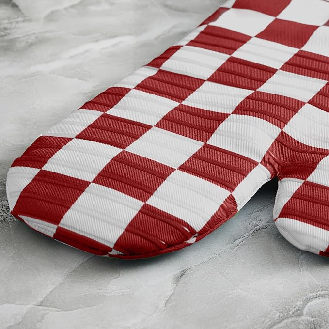 Ohocut Red Checkered Oven Mitts Heat Resistant, Vintage Retro Checkerboard Cute Oven Mitts, Non-Slip Silicone Kitchen Oven Gloves, 2-Pack Set, 7''x13''