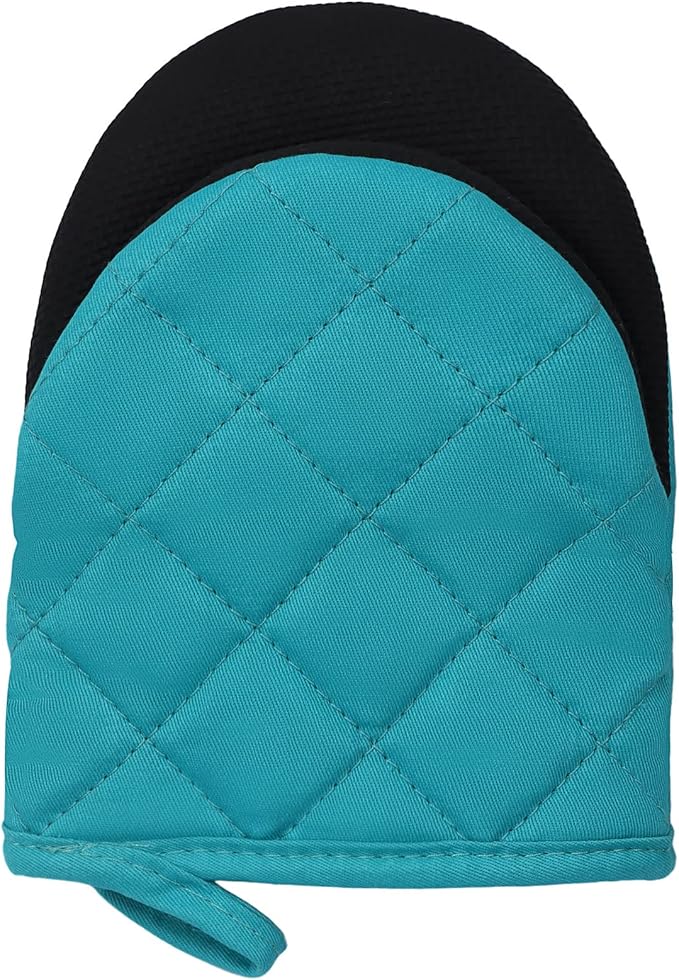 Short Oven Mitts, Heat Resistant 500°F, Silicone Grip Kitchen Gloves, Non-Slip for Baking, Grilling, BBQ, Machine Washable with Hanging Loop, 2-Pack Set, Coral Blue