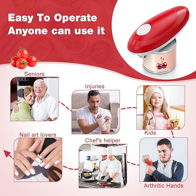 Electric Can Opener, Food Safe Automatic Can Opener with Smooth Edge, Open Your Cans with A Simple Press of Button, Can Opener Electric Kitchen Gifts for Seniors and Arthritis (Red)