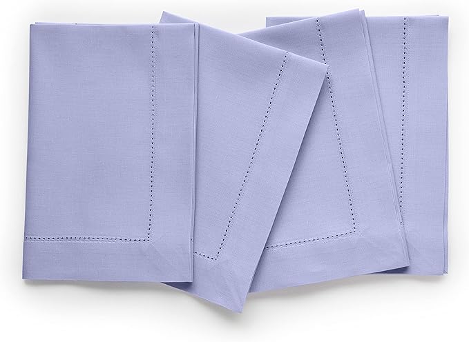 Solino Home Light Blue Napkins Set of 4 - Cotton Linen Hemstitch Dinner Napkins Cloth 20 x 20 Inch for Spring, Summer, Mothers Day - Handcrafted and Machine Washable