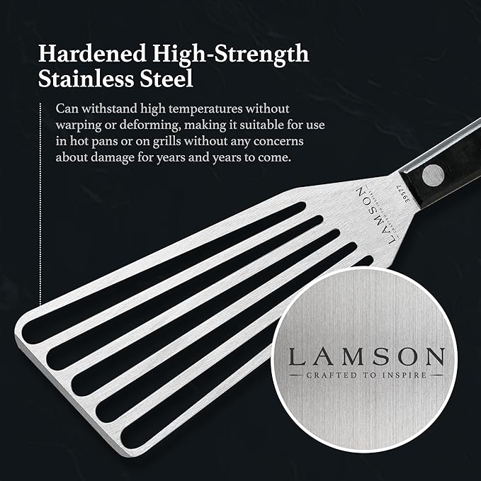 Lamson Metal Spatula Slotted Turner - 3' x 6" Stainless Flipper with Ultra Durable Handle, Right-Hand - Chef's Frying Fish Turner, Metal Grilling Spatula