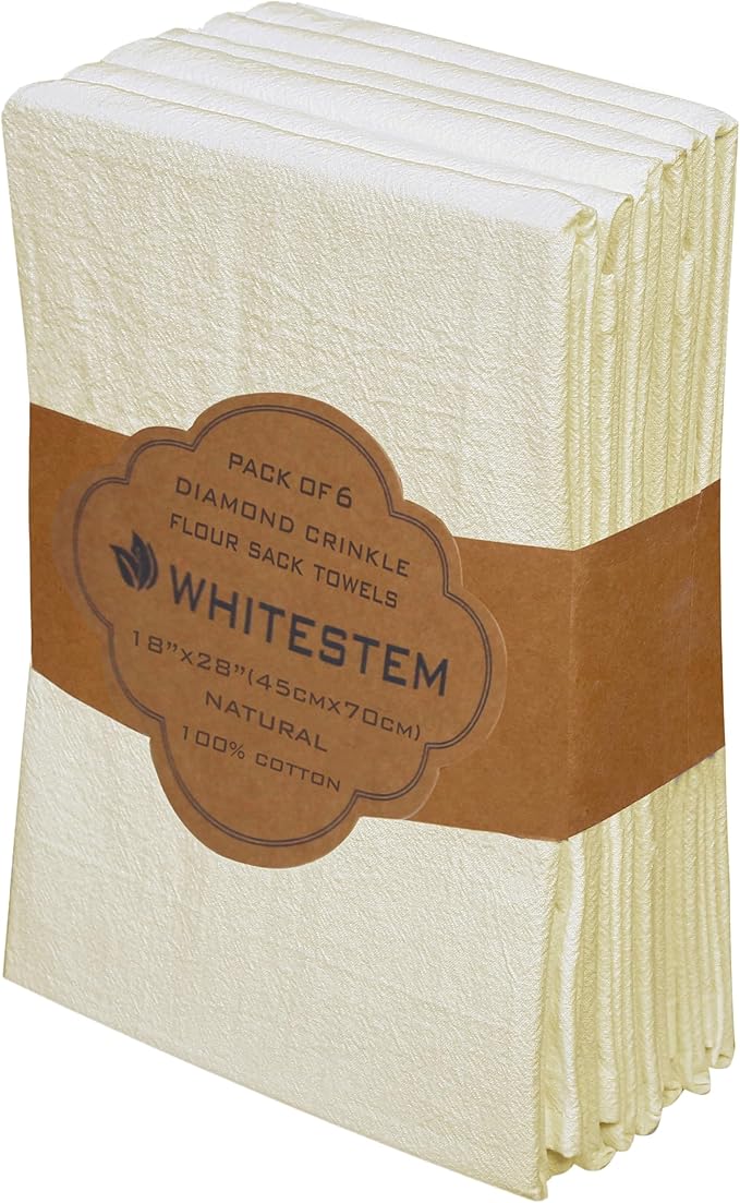 Flour Sack Towels 18” x 28” – Pack of 6 Cotton Kitchen Towels, Dish Towels and Tea Towels for Embroidery, Thick Absorbent for Baking & Bread Proofing - Natural