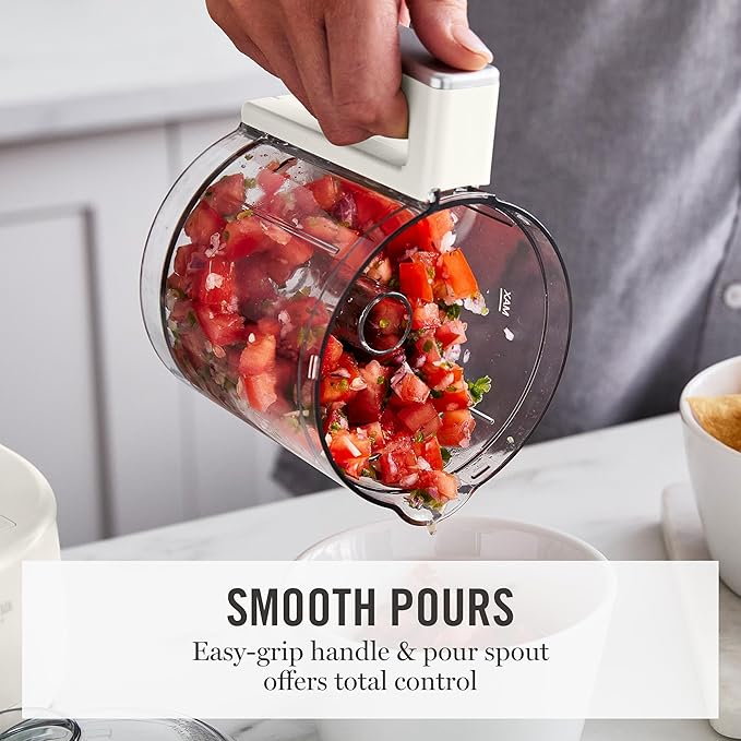 Martha Stewart 3 Cup Food Processor, Electric Vegetable Chopper, Stainless Steel Blades, 24oz BPA-Free Bowl, Pour Spout, Dicing, Mincing, Chop & Puree, Dishwasher Safe, Oil Chute, Easy-Clean, Linen