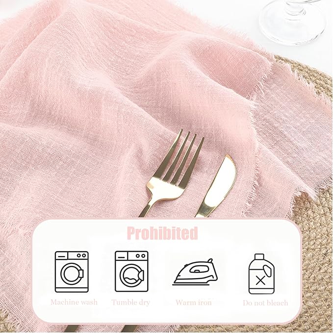 Cotton Blend Fringe Cloth Napkins - Crinkle Gauze Dinner Napkins, Reusable & Washable Table Napkins, 17" x 17" (43 x 43 cm), Multiple Colors, 12/24/48/100 Pack (12, Dusty Rose)