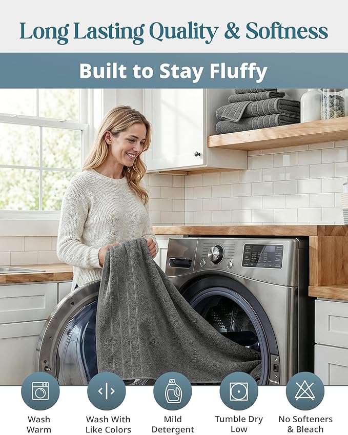 CASA PLATINO Premium Cotton Turkish Towel Set for Bathroom - 12 Pc - Super Soft, Quick Dry & Highly Absorbent - 4 Bath, 4 Wash Cloth, 4 Hand Towels - Hotel Quality, Durable & Easy Care - Ultimate Grey