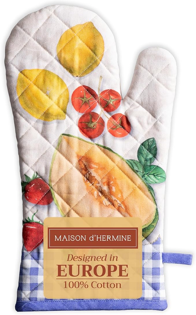 Maison d'Hermine Oven Gloves 100% Cotton Oven Mitt 7" x 13" with Loop Heat Resistant BBQ Cooking Gloves Baking Grilling Gifts for Mothers Day Spring/Summer (Pack of 1, Gourmand)