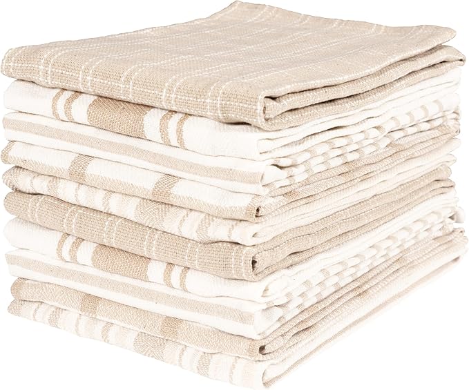 KAF Home Assorted Flat Kitchen Towels - Set of 10, 18 x 28 Inch (Beige)