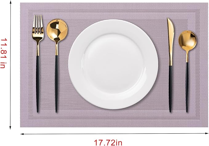 CADONO Placemats Set of 4 Washable Indoor/Outdoor Vinyl Place Mats for Dining Table Durable Non-Slip Heat Resistant PVC Weave Table Mats（Simple Style-Deep Gray）