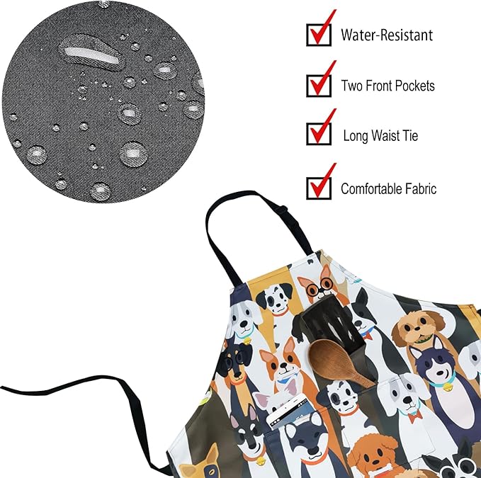 ZiQilin Adjustable Waterproof Kitchen Apron for Women with 2 Pockets Cooking Chef Apron Gardening Funny BBQ Aprons for Men