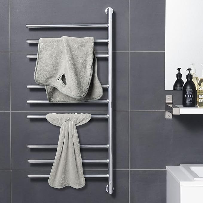 R HORSE 8Pcs Hanging Hand Towel with Loop, Grey Absorbent Coral Fleece Bathroom Hand Towel, Soft Thick Dish Cloth Decorative Quick Drying Dish Cloth, Washcloth for Kitchen Bathroom