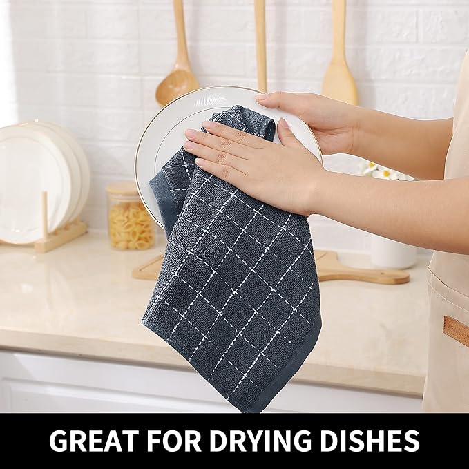 Homaxy 100% Cotton Terry Kitchen Dish Cloths, Ultra Soft and Absorbent Dish Towels for Kitchen, Suitable for Drying and Washing Dishes, 4 Pack, 12 x 12 Inches, Dark Green