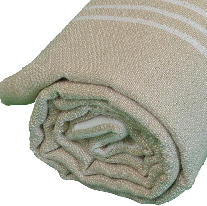 Bersuse Towels Anatolia XL Beach Blanket Throw Blanket Turkish Towel 100% Cotton Extra-Large Quick-Dry Lightweight Premium Peshtemal Towel - 61x82 Inches, Beige (Set of 6)