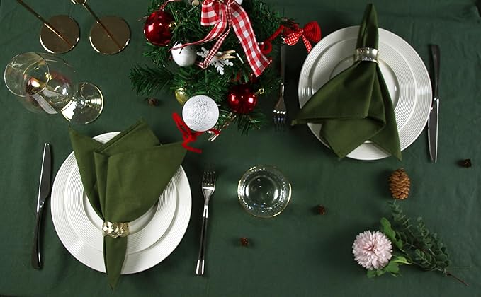 Solid Color Cotton Blended Dinner Cloth Napkins - Set of 12 (17 x 17 inches) - for Events & Home Use (Army Green)