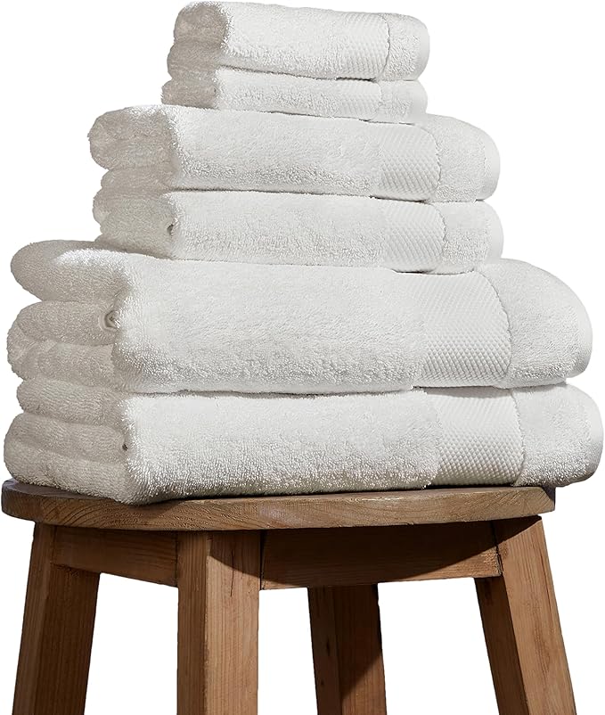 BIOWEAVES 100% Organic Cotton 700 GSM Plush 6-Piece Towel Set GOTS Certified, 2 Bath Towels, 2 Hand Towels & 2 Washcloths - Ivory