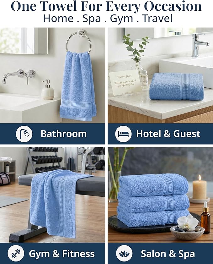 LANE LINEN Bath Hand Towels for Bathroom - Pack of 6 (16" x 28"), 100% Cotton Hand Towel - Soft, Durable, Quick Dry & Highly Absorbent - Hotel Quality Face Towels for Salons & Home Use - Cerulean Blue