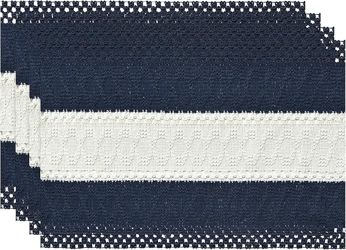 Artoid Mode Dark Blue Farmhouse Rustic Placemats Set of 4,12x18 Inch Seasonal Hollow Table Mats Party Kitchen Dining Decoration