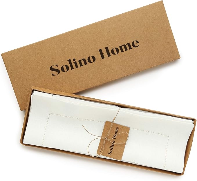 Solino Home Linen Placemats Set of 4 - Classic Hemstitch Ivory Placemats 14 x 19 Inch - 100% Pure Linen Table Mats for Spring, Summer, Mothers Day