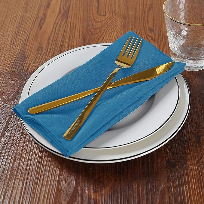 Cloth Napkins 20x20 inch Washable Polyester Dinner Napkins Soft Table Napkins for Wedding Party Dining Banquet(Mediterranean Blue,12PCS)