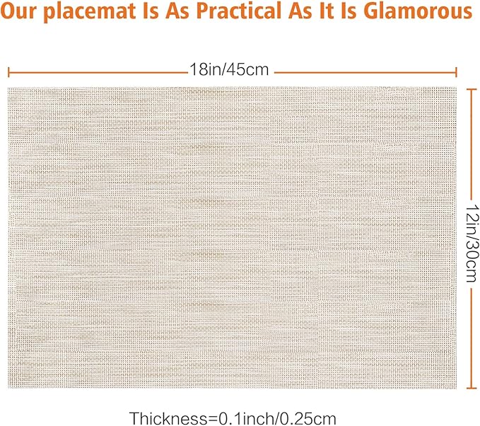 Placemats Set of 12,Washable,Heat and Stain Resistant Indoor/Outdoor Place mats,Vinyl Woven Non Slip Table Mats for Restaurant Table Protection,PVC Placemats(Beige White,12PCS)