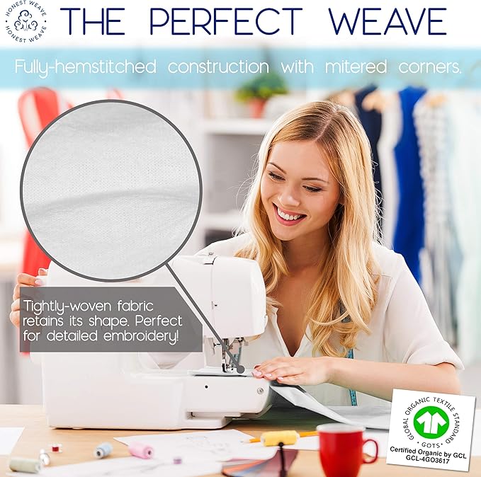 HONEST WEAVE GOTS Certified 100% Organic Flour Sack Cotton Kitchen Hand and Dish Towel Sets - Extra Large 27x27 inches, Fully Hemmed, 12-Pack, White